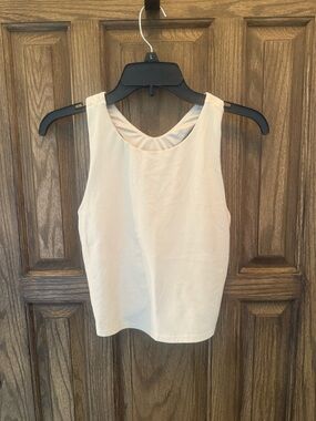 Cream Athletic Tank Built In Shelf Bra No Padding Racerback Workout Yoga Top